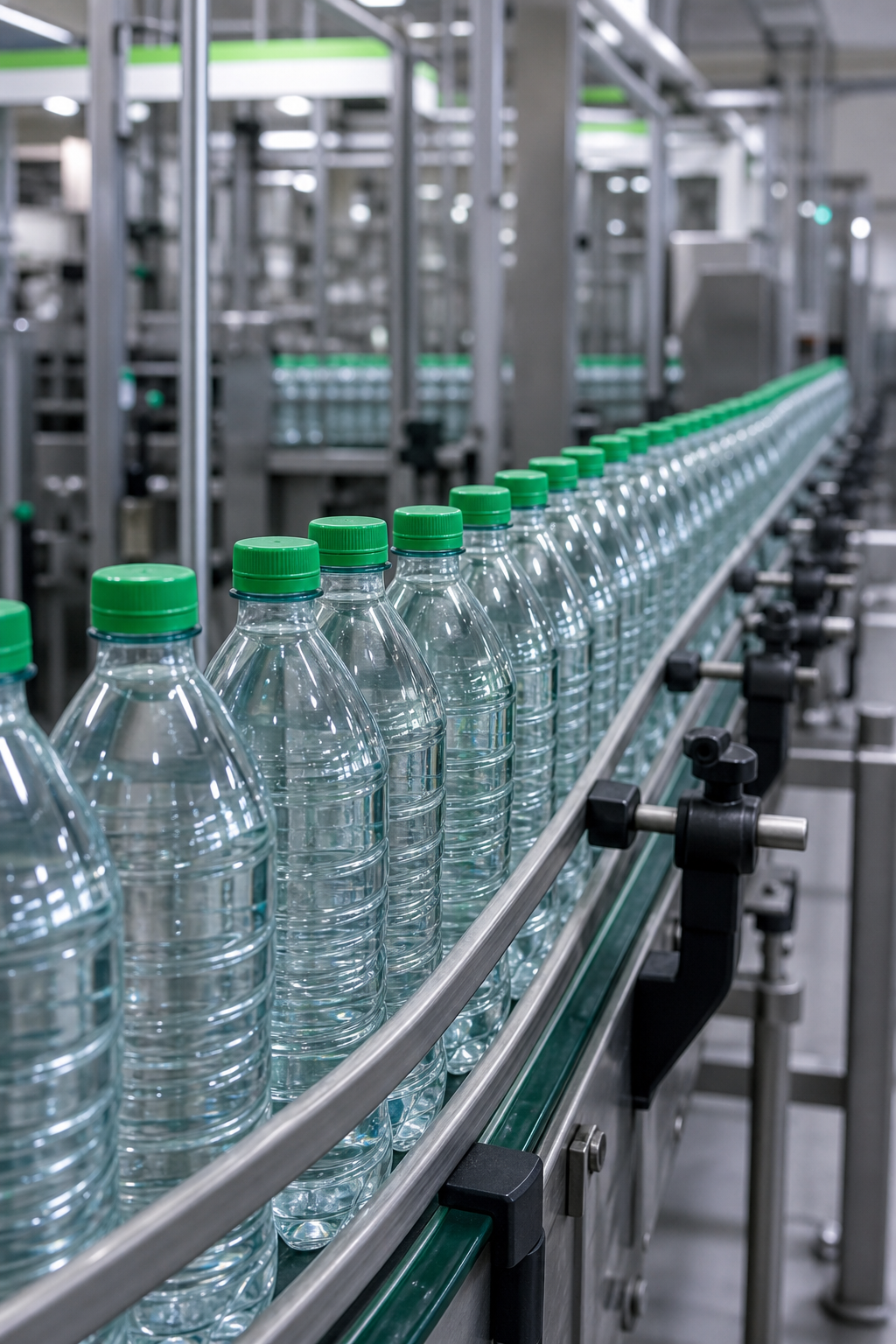 Food and beverage bottles on a production line